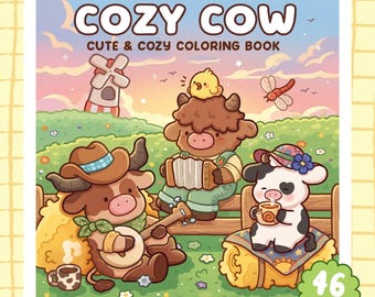 Cow Coloring Book Printable, Cute Farm Animal Coloring Pages PDF, Cozy Cow Digital Download, Farm Lover Gift, Instant Download Adults Teens