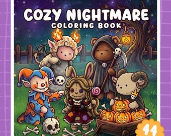 Cozy Nightmare Coloring Book | 40 Cute Creepy Pages, Spooky Monsters, Halloween Horror Scenes, Printable PDF, Instant Download