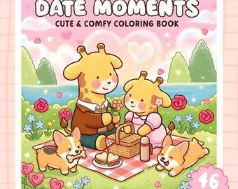 Date Moments Coloring Book / 46 Cozy Pages, Adorable Animal Couples, Romantic Scenes and Relaxing Moments, Printable PDF, Instant Download