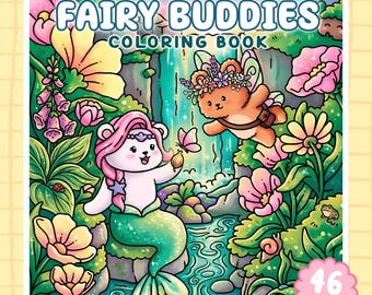 Fairy Buddies 2 Coloring Book / 40 Pages, Cute Fairy Animal Friends, Enchanted Forest and Sea Scenes, Printable PDF, Instant Download