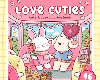 Love Cuties Coloring Book Printable, Cute Animal Valentine Coloring PDF, Cozy Couple Digital Download, Valentine Gift, Instant Download PDF