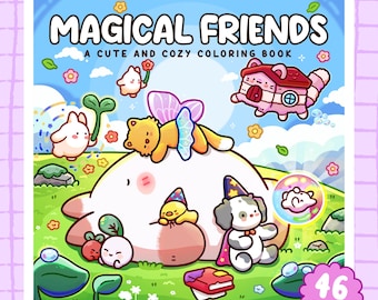 Magical Friends Coloring Book Printable, Cute Animal Coloring Pages PDF, Cozy Coloring Book, Digital Download, Instant Download Adults Teens