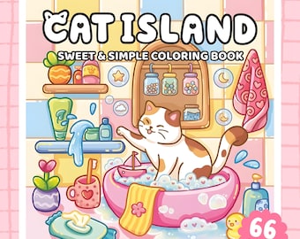 Cat Coloring Book Printable, Cat Island Coloring Pages PDF, Cute Cats Digital Download, Cozy Coloring Book, Instant Download Gift
