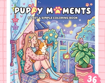 Cute Puppy Coloring Book Printable, Puppy Coloring Pages PDF, Dog Lover Gift, Instant Download, Adults Teens, Digital Download