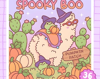Libro da colorare di Halloween Kawaii Spooky Boo - Cuccioli, fantasmi, vampiri, sirene, streghe, rane e gatti - PDF stampabile, download digitale immediato