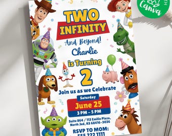 Editable Two infinity and Beyond Birthday invitation | Toy Story Party invitation, Invite 2nd Birthday | Digital kids Birthday invites Canva