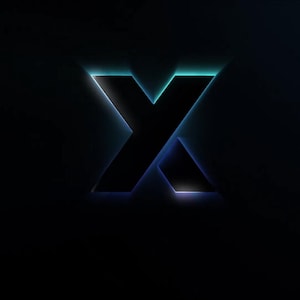 May include: A dark image featuring a stylized letter "X" with a glowing, neon-like outline. The outline transitions from teal to purple, creating a striking contrast against the black background. The overall effect is modern and sleek.