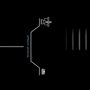 May include: A digital interface design with white lines and text on a black background. The text includes "DATA. 845" and "4262471.23". A series of vertical lines are on the right side of the image.