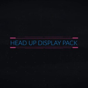 Könnte beinhalten: Auf dunklem Hintergrund ein Grafik im Neon-Stil mit der Aufschrift "HEAD UP DISPLAY PACK" in Blau und Pink. Der Text ist zentriert und von pinkfarbenen Linien umrahmt, mit einem dezenten Sterneneffekt.