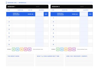 HIIT & Interval Training Planner Printable PDF | Workout Log with Heart Rate Zones