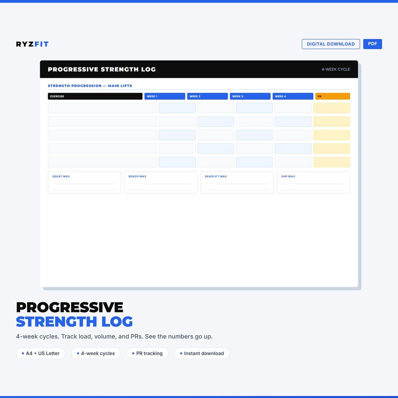 12 Week Strength Training Log Printable PDF | Progressive Overload Tracker | Weightlifting Journal | Digital Download image 2