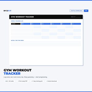 Gym Workout Tracker Printable PDF | Weekly Fitness Journal | Weight Training Log | A4 US Letter Digital Download image 2