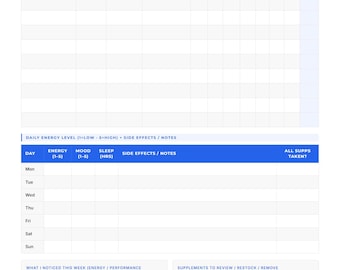 Supplement & Vitamin Tracker Printable PDF | Daily Supplement Log | Fitness Stack Tracker