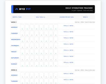 Daily Water Tracker Printable PDF | Hydration Log | Drinking Habit Tracker | 8 Glasses | Digital Download