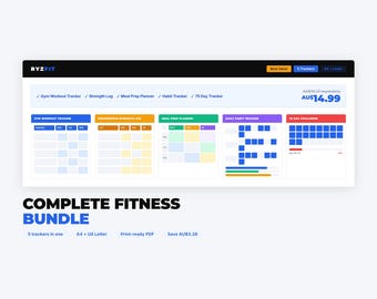 20 Fitness Tracker Printable PDFs | Ultimate RyzFit Bundle | Workout, Nutrition, Goal Tracking