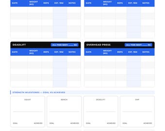 Personal Records Tracker Printable PDF | PR Log | Big 4 Lifts Squat Bench Deadlift OHP