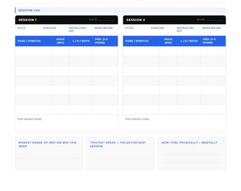 Yoga & Flexibility Log Printable PDF | Stretch Tracker | Range of Motion Journal