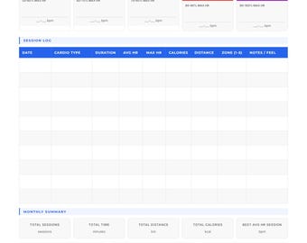 Cardio & Heart Rate Zone Log Printable PDF | Zone 2 Training Tracker | Monthly Cardio Log