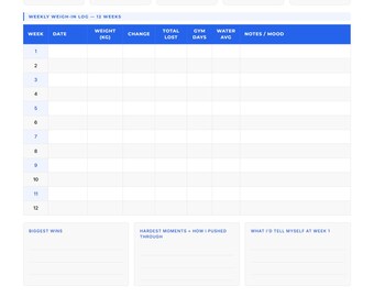 Weight Loss Progress Journal Printable PDF | 12-Week Weigh-In Tracker | Fitness Journal