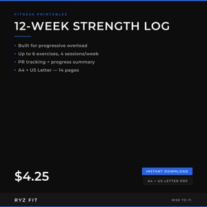 12 Week Strength Training Log Printable PDF | Progressive Overload Tracker | Weightlifting Journal | Digital Download image 3