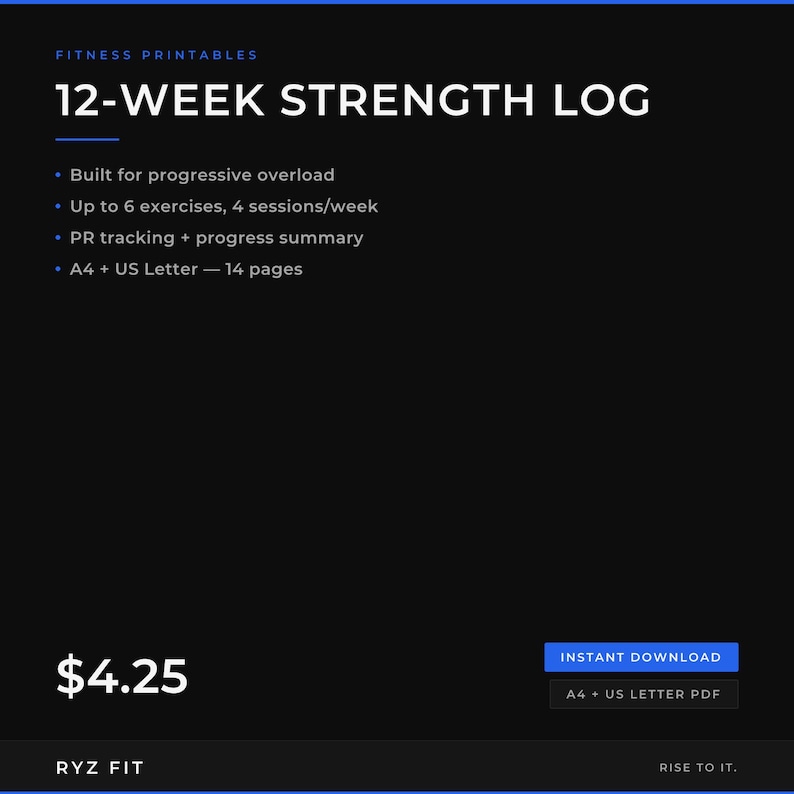 12 Week Strength Training Log Printable PDF | Progressive Overload Tracker | Weightlifting Journal | Digital Download image 3