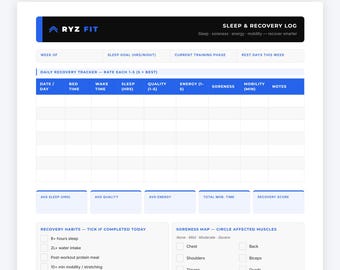 Sleep Tracker Printable PDF | Recovery Log | Rest Wellness Journal | Soreness Tracker | Fitness Recovery | Digital Download