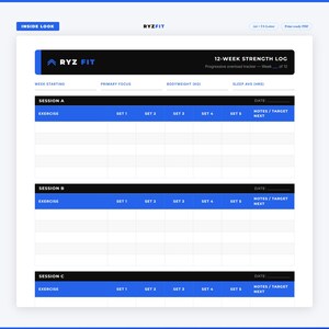 12 Week Strength Training Log Printable PDF | Progressive Overload Tracker | Weightlifting Journal | Digital Download image 1