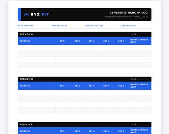 12 Week Strength Training Log Printable PDF | Progressive Overload Tracker | Weightlifting Journal | Digital Download