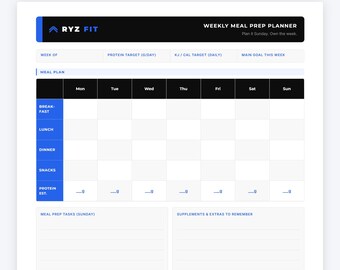 Weekly Meal Prep Planner Printable PDF | Nutrition Tracker | Grocery List | Fitness Meal Planning | Digital Download