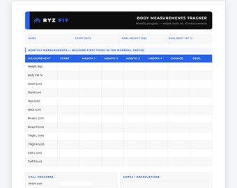 Body Measurements Tracker Printable PDF | Weight Loss Progress Log | Fitness Journey Journal | Digital Download