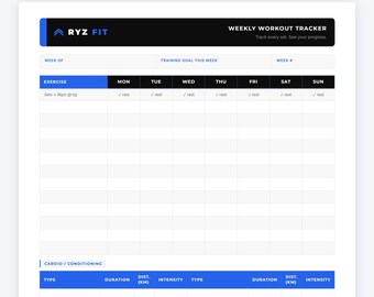 Gym Workout Tracker Printable PDF | Weekly Fitness Journal | Weight Training Log | A4 US Letter Digital Download