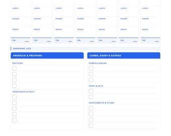 Weekly Meal Plan + Grocery Shopping List Printable PDF | Meal Planner with Calorie Tracker