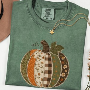 Harvest Season TShirt, Cute Fall Pumpkin Pattern Tee, Faux Patchwork Fall Pumpkin Sweatshirt, Autumn Aesthetic Cottagecore, Cute Gift