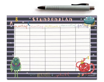 "Monster" timetable - planner - school - recycled paper - DIN A5 - motif on both sides