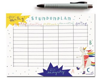 "Unicorn" timetable - planner - school - recycled paper - DIN A5 - motif on both sides