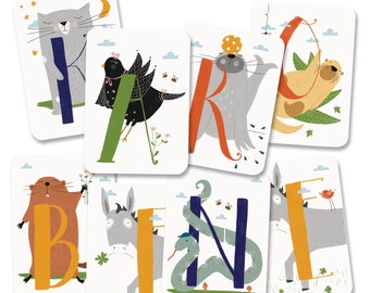 ABC cards - 10 pieces - recycled paper - letter cards - learn ABC