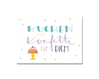 Postkarte "Kuchen und Konfetti" I DIN A6 I Recycling Papier I Geburtstag