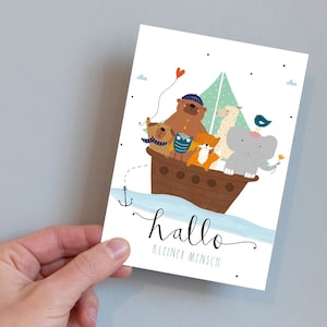 Postkarte "Hallo kleiner Mensch" I zur Geburt I Geburtsgeschenk I Recycling Papier I Arche I Tiere