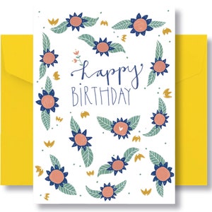 Vouwkaart "happy birthday" met gele envelop