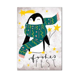 Cartolina "Buone Feste - Pinguino" I DIN A6 I Carta Riciclata