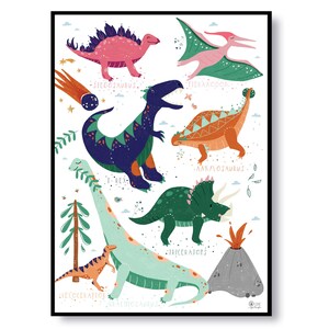 Poster "dinosauri colorati - DIN A2 - decorazione per la cameretta dei bambini - carta riciclata