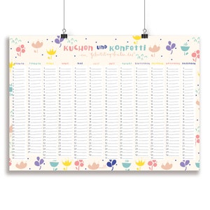 Geburtstagskalender DIN A2 / Wandkalender / immerwährend / Kalender / Geburtstage