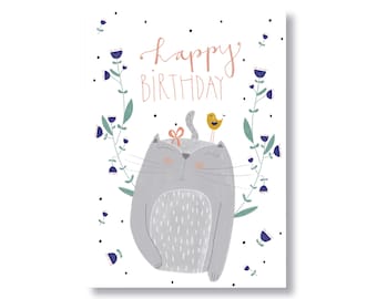 Carte postale "joyeux anniversaire avec chat" I DIN A6 I papier recyclé