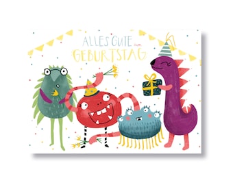Carte postale "Monster Birthday" I DIN A6 I Papier recyclé