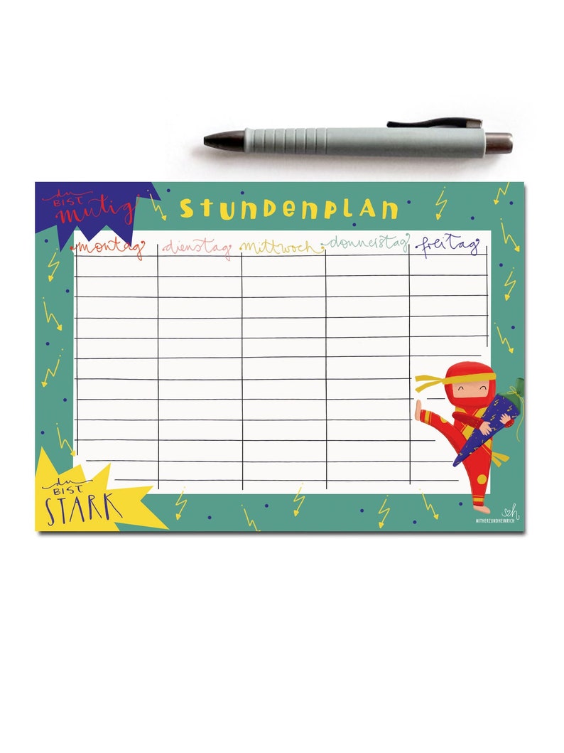 Ninja timetable planner school recycled paper DIN A5 motif on both sides image 1