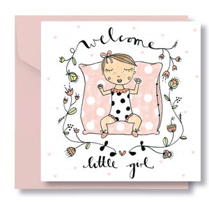 Cartão dobrável "Babygirl" com envelope quadrado papel reciclado nascimento