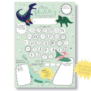 Cuenta atrás de cumpleaños "DINOS" - cartel para contar los días I DIN A3 I papel reciclado I habitación infantil