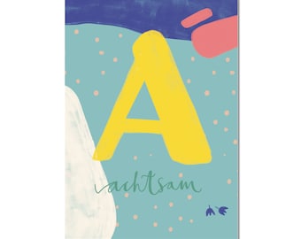 Postkarte "A - achtsam" I ABC der liebevollen Worte I DIN A6 I Recycling Papier