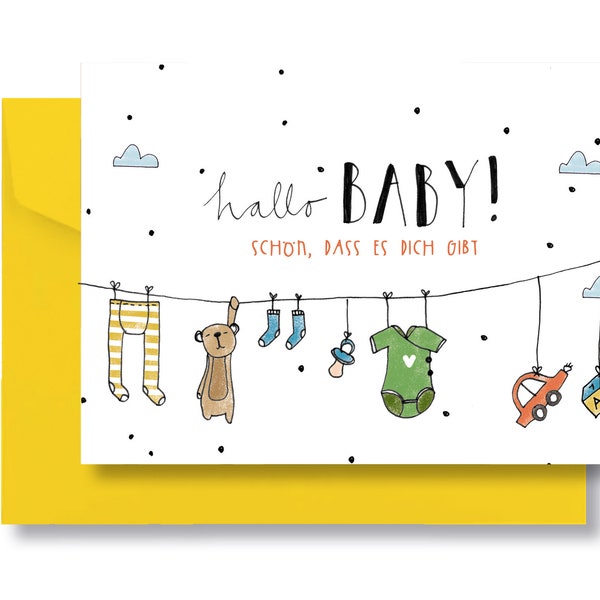 Vouwkaart "Hallo, baby" met envelop I DIN A6 I geboorte I gerecycled papier