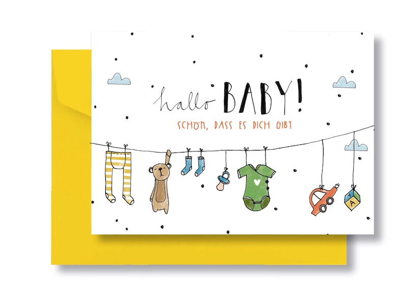 Folding card hello, baby with envelope I DIN A6 I birth I recycled paper image 1